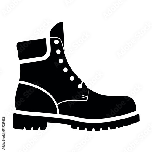 Vector illustration of a black silhouette of a work boot with white stitching