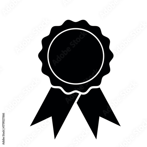 Vector illustration of black award ribbon rosette icon