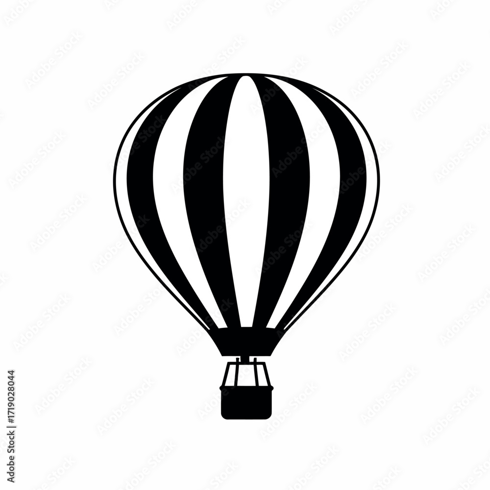 Naklejka premium Vector illustration of black and white striped hot air balloon with a basket