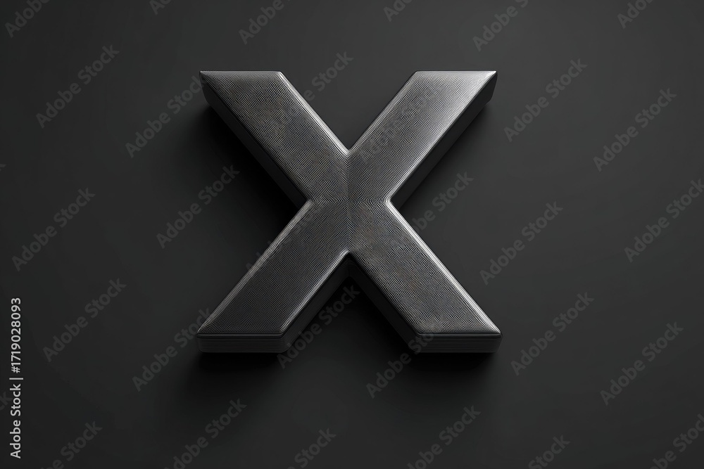 Obraz premium Dark metallic letter X on black background