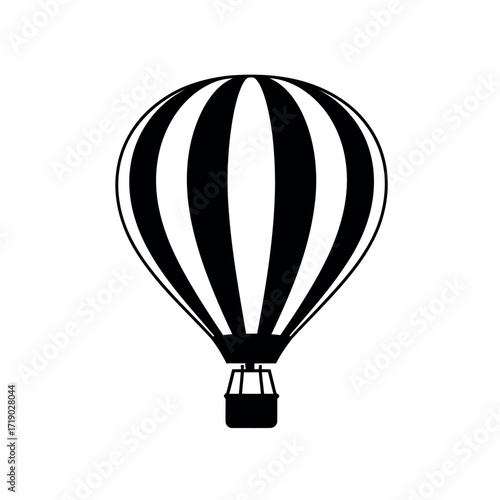 Vector illustration of black and white striped hot air balloon with a basket
