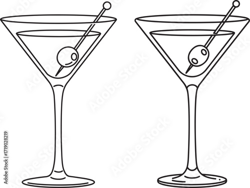 Two martini glasses with olives silhouette