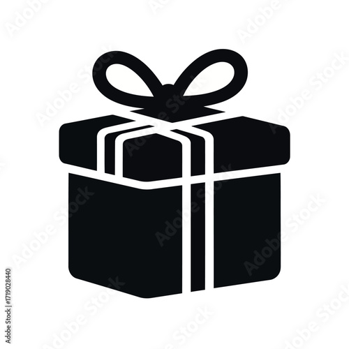 Vector illustration of black gift box icon with a ribbon and bow