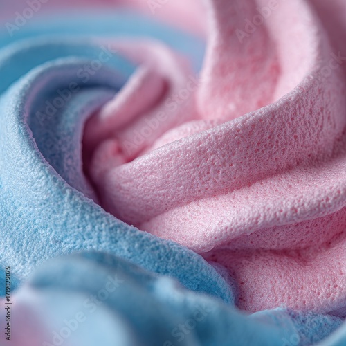 Close-up swirl of light blue and pink whipped cream