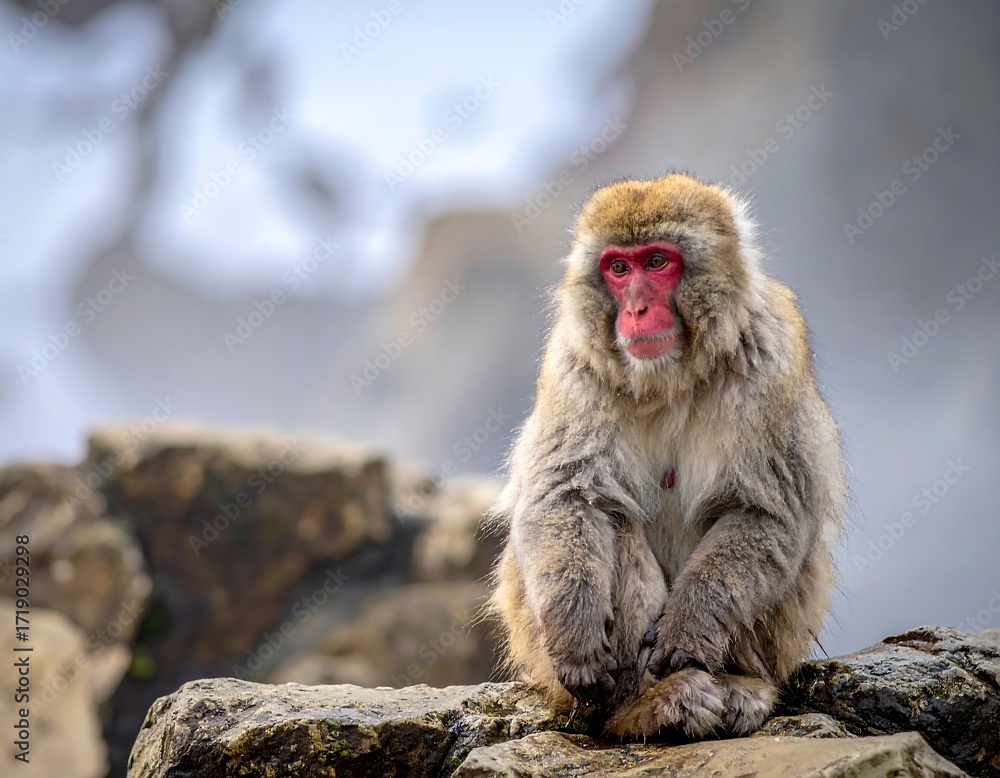 Naklejka premium Monkey resting on rocks