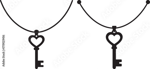 Two heart key necklaces silhouette