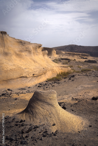 Stunning Volcanic Rock Formation in El Medano, Tenerife Under a Cloudy Sky, Spain