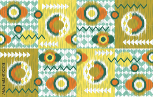 Design ikat pattern abstract geometric ikat ethnic, folk pattern Aztec style, Gyp sy, Mexican, Indian, Scandinavian, design ikat for background, wallpaper, carpet, wrapping, fabric, textile fashion. 