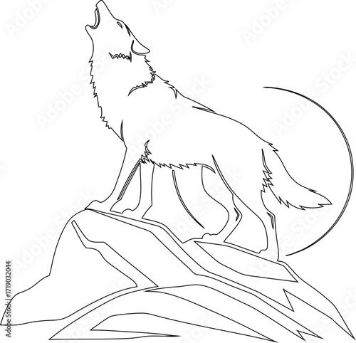 Lone howling wolf outline in black vector style, perfect for adventure brands, hunting clubs, and wildlife identity.