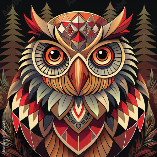 vector artwork of an owl composed of geometric