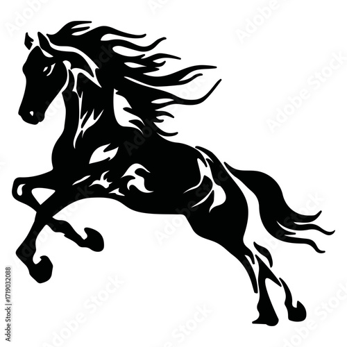 Bold silhouette of a fire horse running, vector art