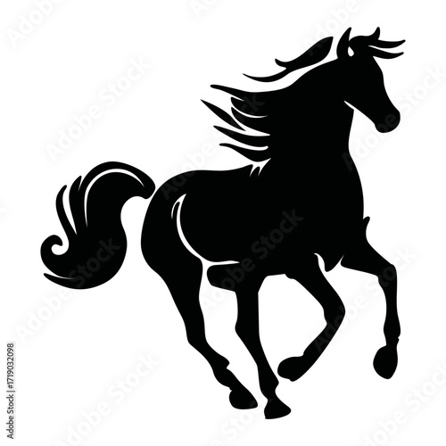 Horse galloping forward – black silhouette vector illustration