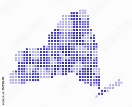 New York dotted map. Digital style map of the state on white background. New York shape with square dots. Colored dots style. Large size squares. Artistic vector illustration.