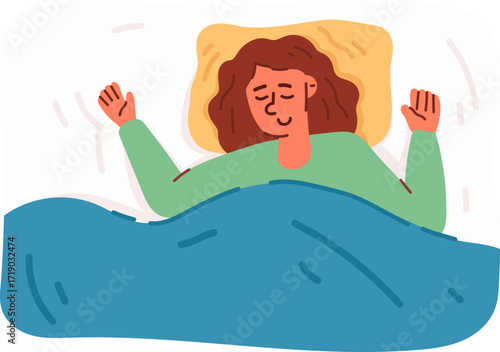 Cartoon woman sleeping. Healthcare and mental health concept. 