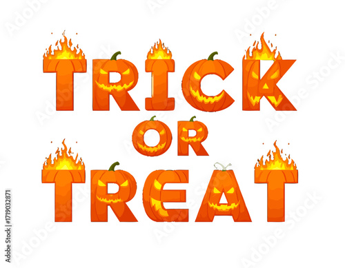 Festive Halloween message featuring carved pumpkins, flames, and bright orange lettering.