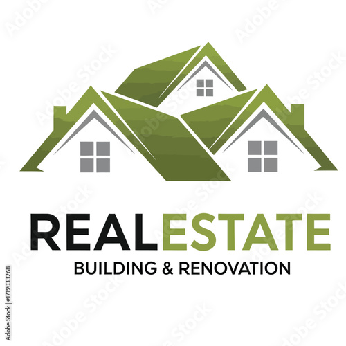 Green Roof Houses Real Estate Building Renovation Text Logo home