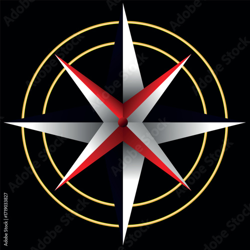 compass rose vector. The navigation symbol is a wind rose vector drawing with gradient fills on a black background.