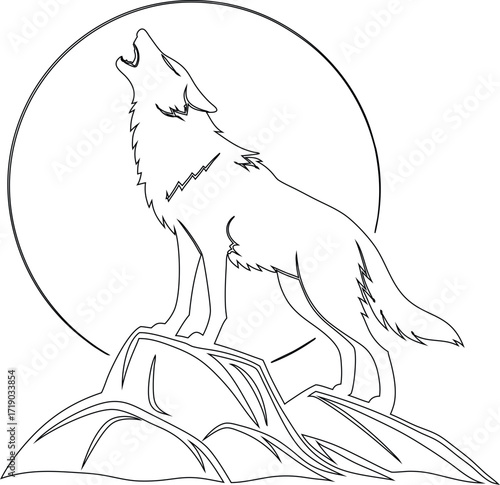 Elegant wolf outline vector of howling pose on plain white, ideal for rustic logos, outdoor gear, and modern branding.