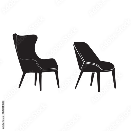 Black leather armchair, black and white chairs, and armchair interior design objects for a comfortable home or office