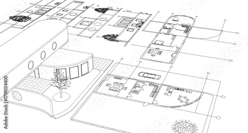 modern house sketch project 3d illustration