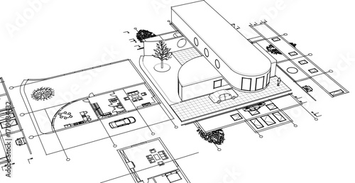 modern house sketch project 3d illustration