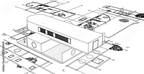 modern house sketch project 3d illustration