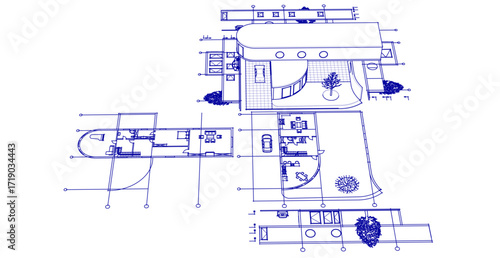 modern house sketch project 3d illustration