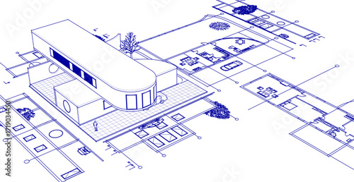 modern house sketch project 3d illustration