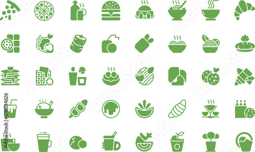 Vector art of collection of green food and drink icons