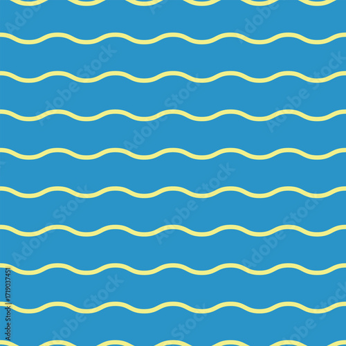 Lemon yellow wavy lines form a seamless pattern over a sky blue background. Perfect for fun, bright, or summer-themed designs in both digital and print formats.