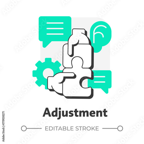 Adjustment flat outline concept icon. Active listening, empathy. Social interaction, behavior. Teamwork, partnership. Modern line illustration with green glyphs. Conceptual visual. Easy to edit