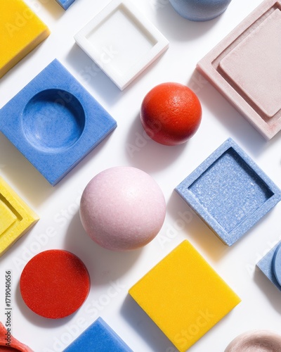 Wallpaper Mural Geometric shapes, various colors,  on white background Torontodigital.ca