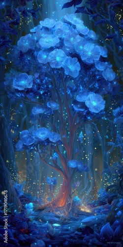 Wallpaper Mural Luminous blue flora in a mystical forest Torontodigital.ca