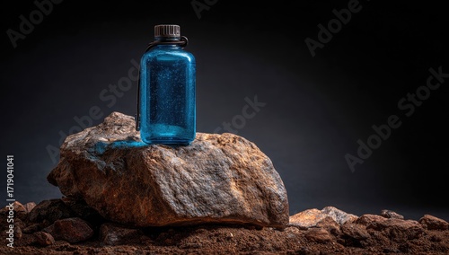 Wallpaper Mural Blue water bottle on a rock, dark background Torontodigital.ca