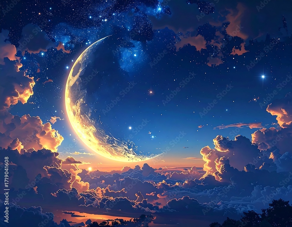 Fototapeta premium Celestial moonlit cloudscape