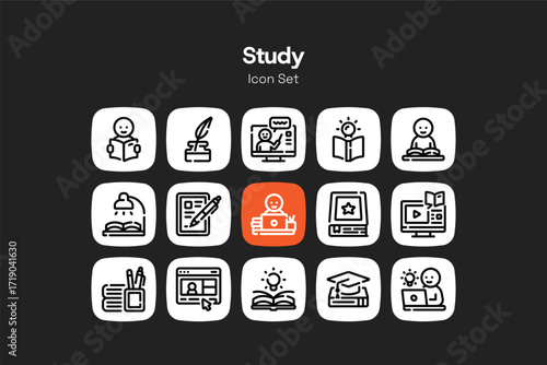 Simple outline study icon set