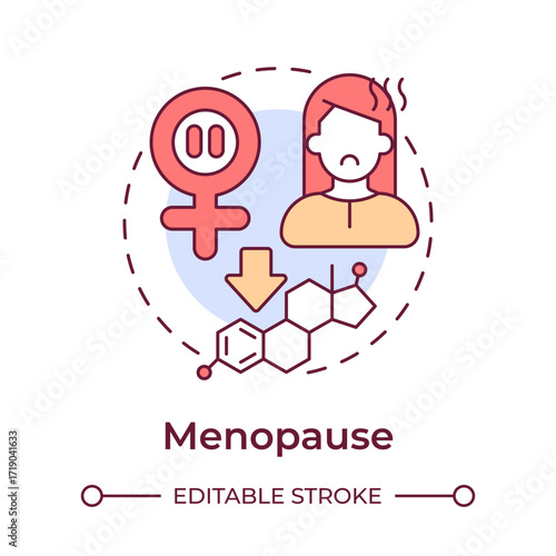 Menopause multi color concept icon. Menstrual periods stop. Decline in hormones. Climacteric stage. Round shape line illustration. Abstract idea. Graphic design. Easy to use in blog post
