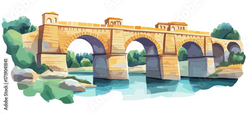 Pont du Gard. Pont du Gard watercolor vector illustration