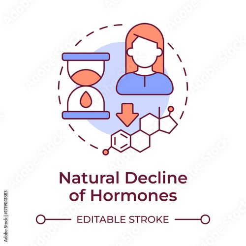 Natural decline of hormones multi color concept icon. Law estrogen and progesterone levels. Cause of menopause. Round shape line illustration. Abstract idea. Graphic design. Easy to use in blog post