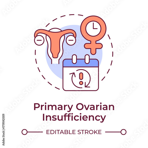 Primary ovarian insufficiency multi color concept icon. Irregular and absent periods. Cause of menopause. Round shape line illustration. Abstract idea. Graphic design. Easy to use in blog post
