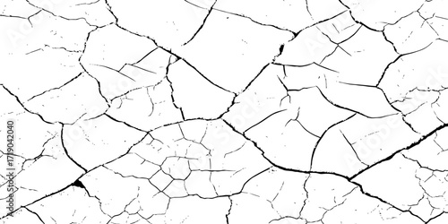 High resolution cracked dry earth texture, natural pattern background with white surface and dark fractures, abstract cracked ground design ideal for wall texture, grunge backdrop, or digital use.