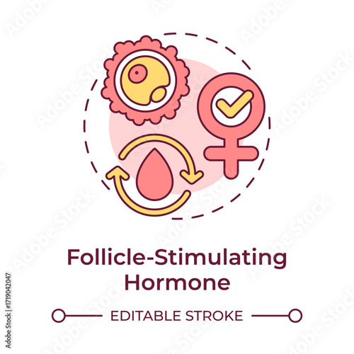 Follicle stimulating hormone multi color concept icon. Regulating menstrual cycle. Menopause treatment. Round shape line illustration. Abstract idea. Graphic design. Easy to use in blog post