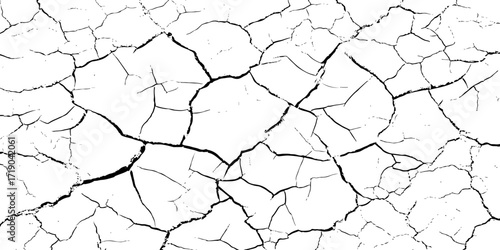 High resolution cracked dry earth texture, natural pattern background with white surface and dark fractures, abstract cracked ground design ideal for wall texture, grunge backdrop, or digital use.
