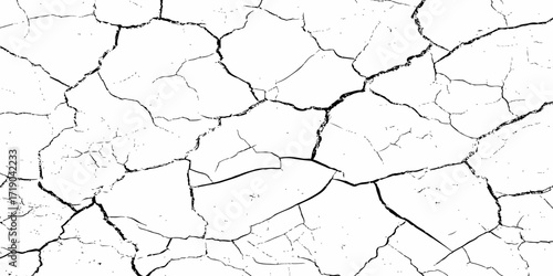 High resolution cracked dry earth texture, natural pattern background with white surface and dark fractures, abstract cracked ground design ideal for wall texture, grunge backdrop, or digital use.