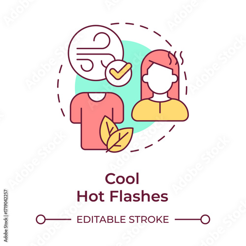 Cool hot flashes multi color concept icon. Reduce body heat intensity. Menopause prevention. Women health. Round shape line illustration. Abstract idea. Graphic design. Easy to use in blog post