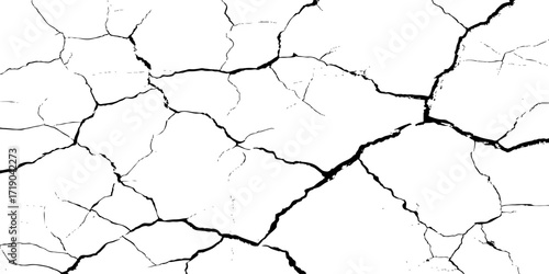 High resolution cracked dry earth texture, natural pattern background with white surface and dark fractures, abstract cracked ground design ideal for wall texture, grunge backdrop, or digital use.