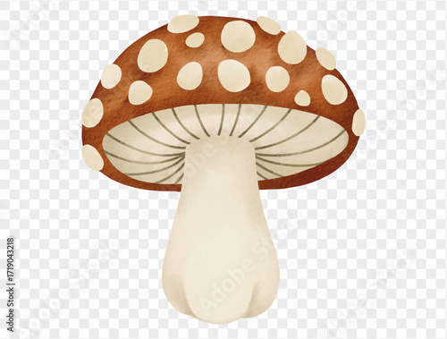 Watercolor brown spotted mushroom autumn halloween decoration Vector.