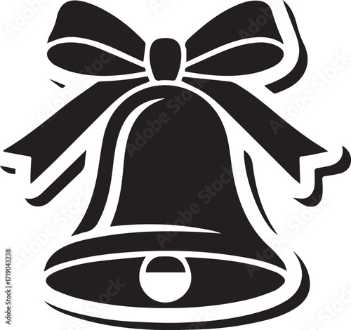 Christmas jingle bell with bow silhouette vector