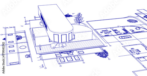 modern house sketch project 3d illustration