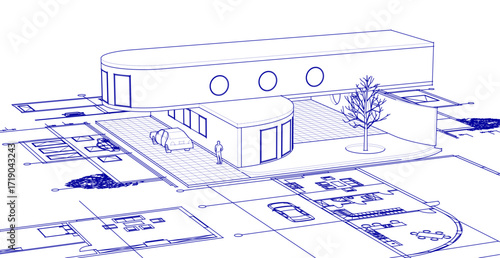 modern house sketch project 3d illustration
